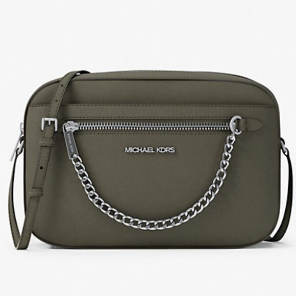 Michael Kors Jet Set Large Saffiano Leather Crossbody Bag  Color Olive - Picture 1 of 5